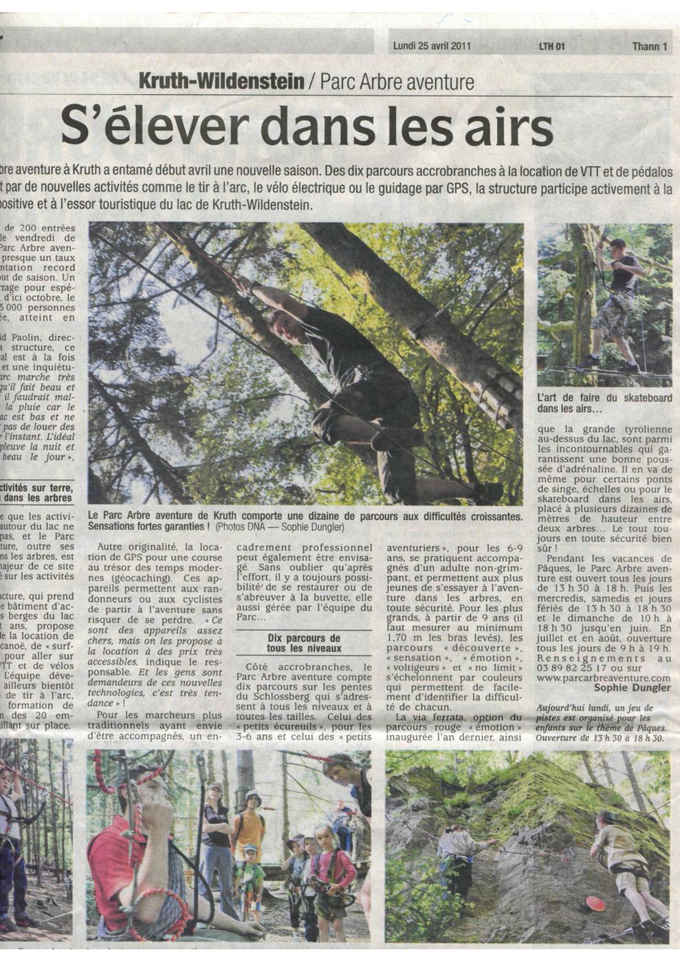 Article des Dernières Nouvelles d'Alsace du 25 avril 2011, « S'élever dans les airs »