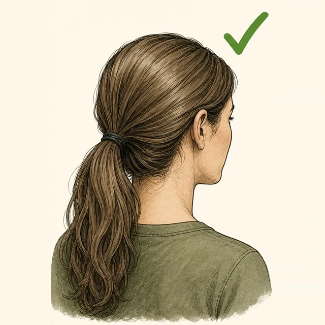 Personne aux cheveux longs attachés en queue-de-cheval